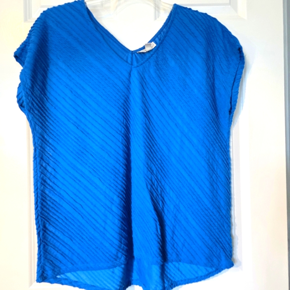 Dana Buchman Textured Royal Teal Blue Blouse XL EUC